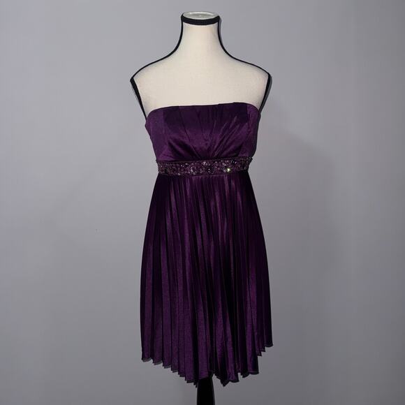 Speechless Purple Strapless Beaded Pleated Cocktail Dress Medium - Picture 1 of 8